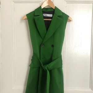 Zara Green Silk Suit Vest and High Waisted Panta